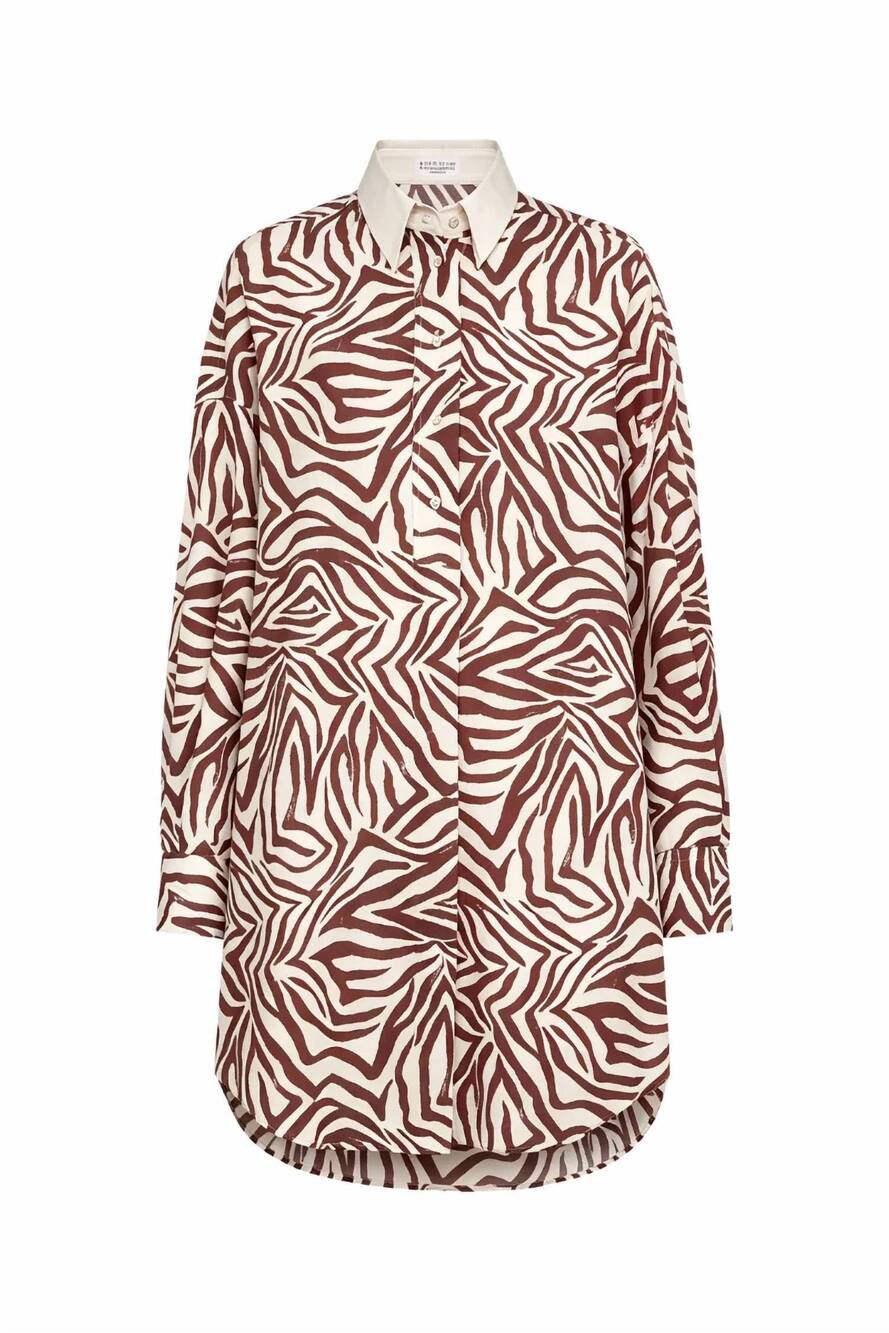 NEW BRUNELLO CUCINELLI women's zebra print shirt dress in maroon and cream